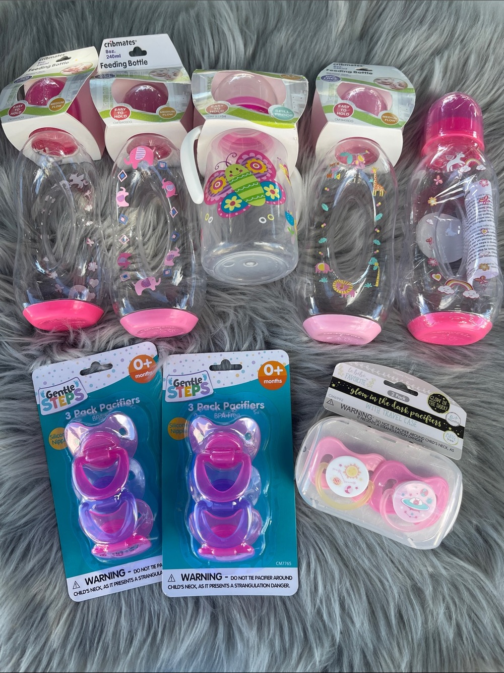 Pink Baby Feeding Bottles & Gentle Steps Pacifier Pack